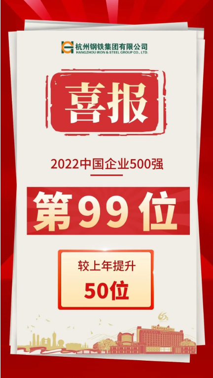 “中国企业500强”公布!杭钢集团跻身全国百强